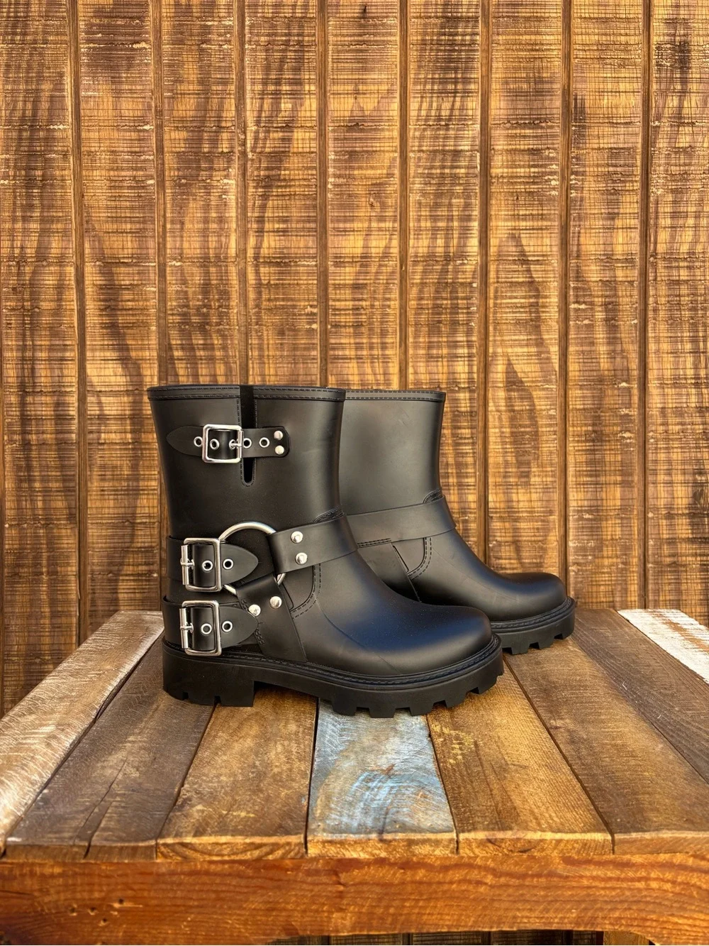 Jeffrey Campbell Black Moto Chunky Rain Boots